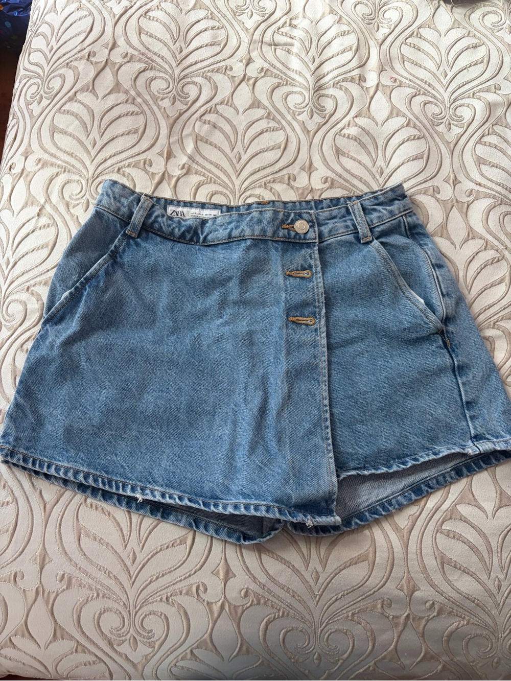 Zara Light Blue Denim Mini Skort with Front Wrap